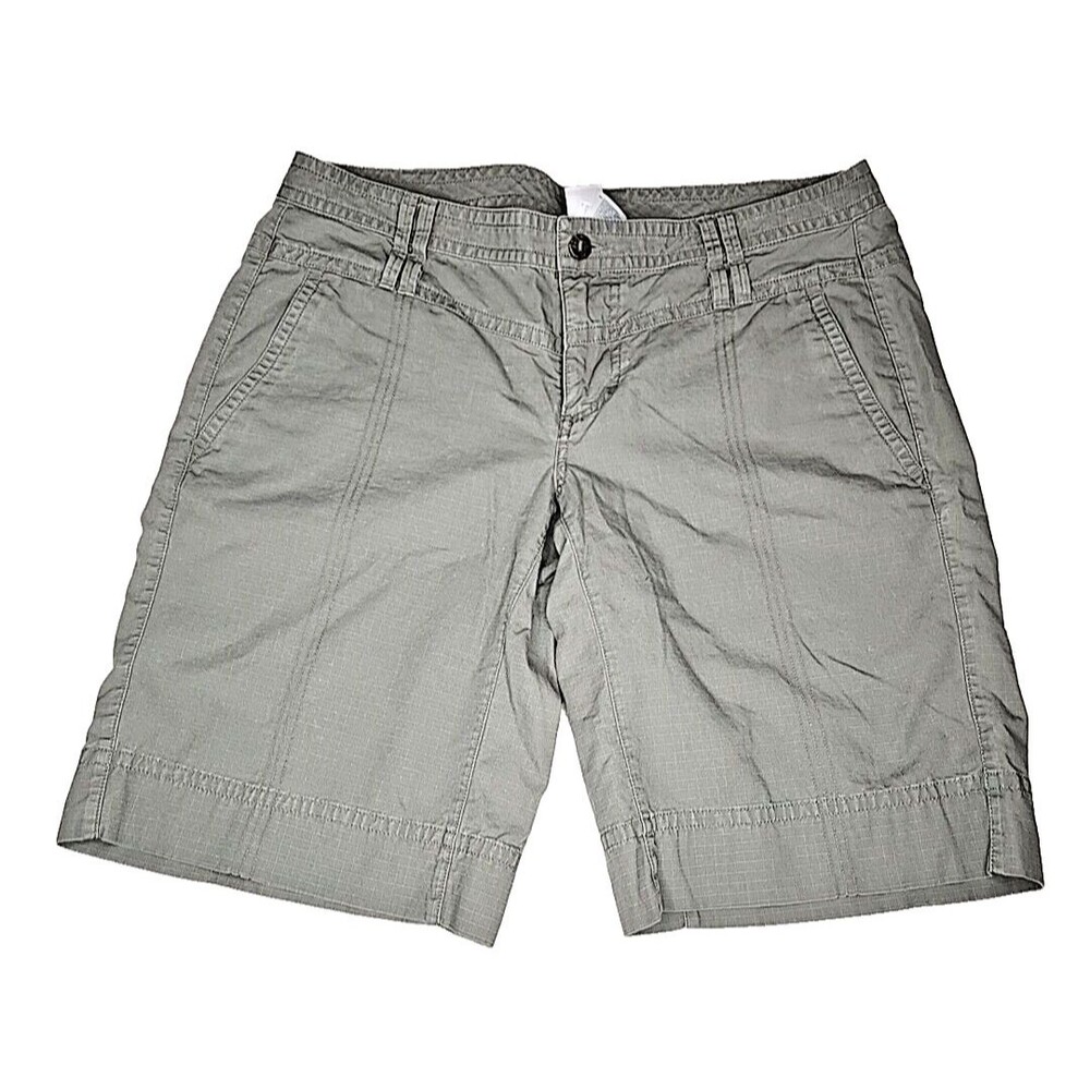North Face Women's Sz 14 Greenish Gray Cotton Rip Stop Hiking Utility Shorts EUC